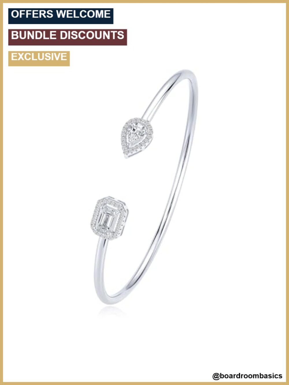 925 Sterling Silver Moissanite Cuff Bangle Bracelet for Women